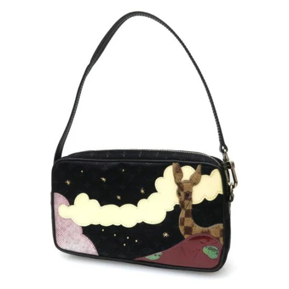 Louis Vuitton Monogram Satin Pochette Giraffe Pouch Black Brown
